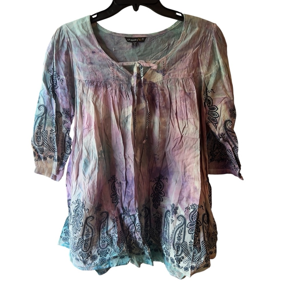 Chaundry KC purple and blue Pastel Tie-Dye Paisley Blouse small